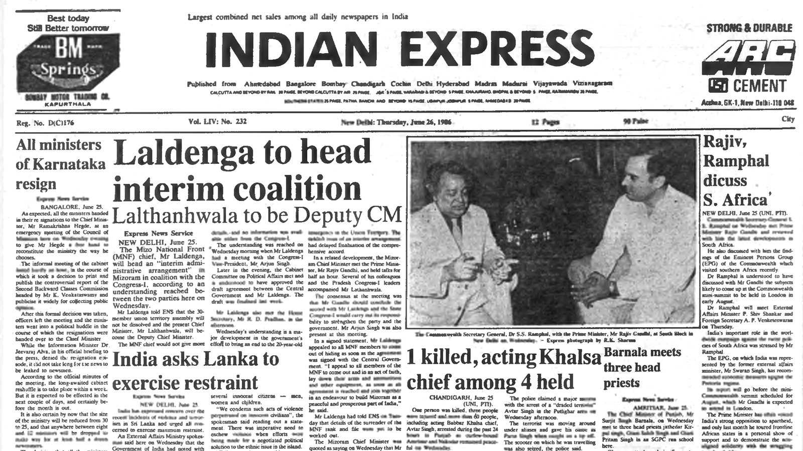 40 years ago June 26, 1986: Laldenga to head coalition