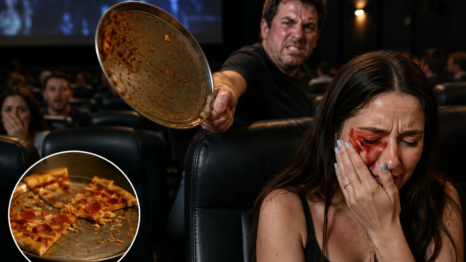 Man hits woman with pizza pan in face after she laughed during film